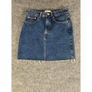 Zara Trafaluc Authentic Denim Mini Skirt Frayed Hem Size S Cotton Blue